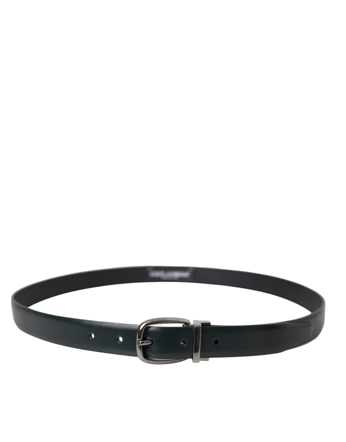 a black leather belt with a metal buckle