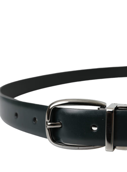 a black leather belt with a metal buckle