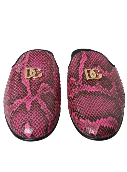 a pair of slippers with a pink snake skin pattern