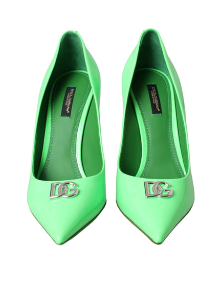 a pair of green high heels with the number 103 on them