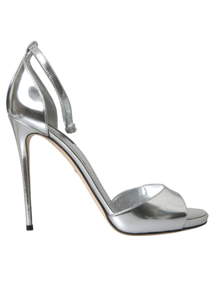 Dolce & Gabbana silver leather high heel sandal side view