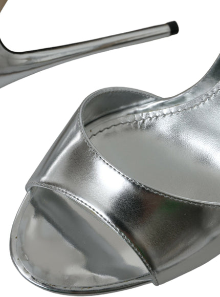 Close-up of Dolce & Gabbana silver leather sandal strap