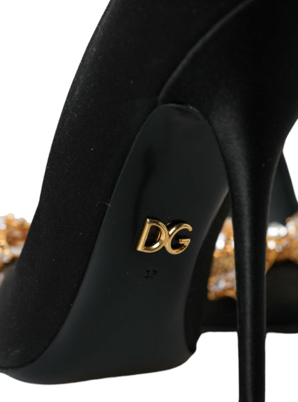 a close up of a pair of black high heels