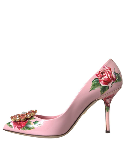 a pink high heeled shoe with a rose painted on it