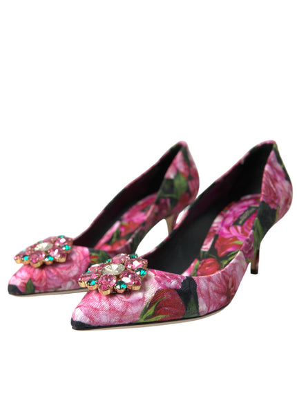 a pair of pink shoes with flowers on them