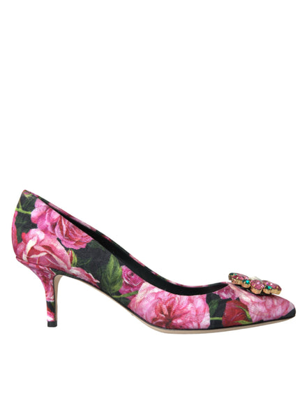 a women's shoe with a flower pattern on the heel