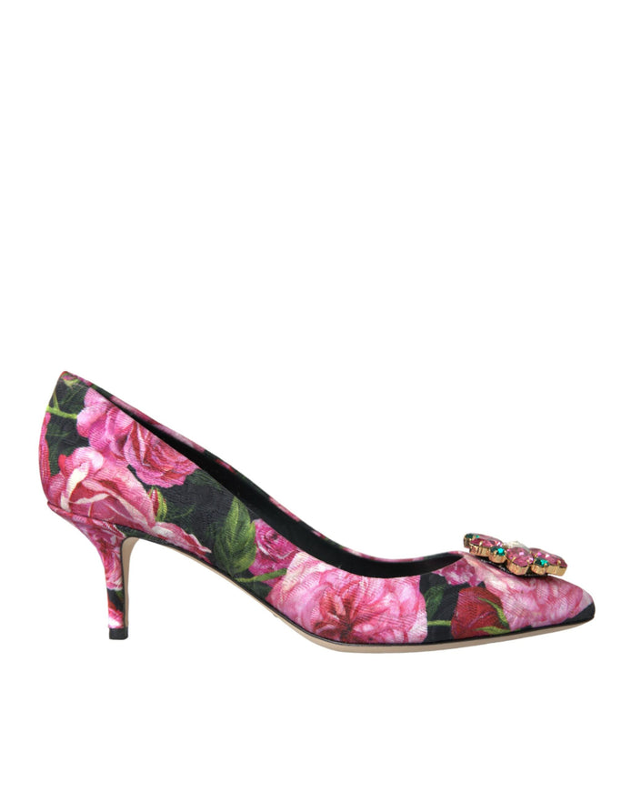 a women's shoe with a flower pattern on the heel