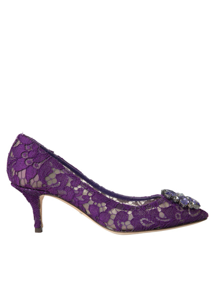 a purple lace shoe with a bow on the heel