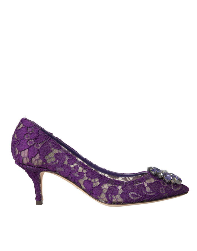 a purple lace shoe with a bow on the heel