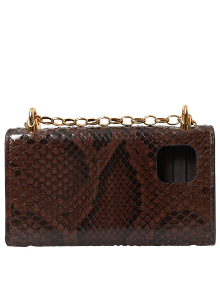 a brown snake skin purse with a gold chain