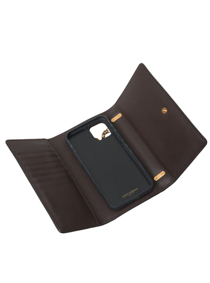 a brown case with a phone inside of it