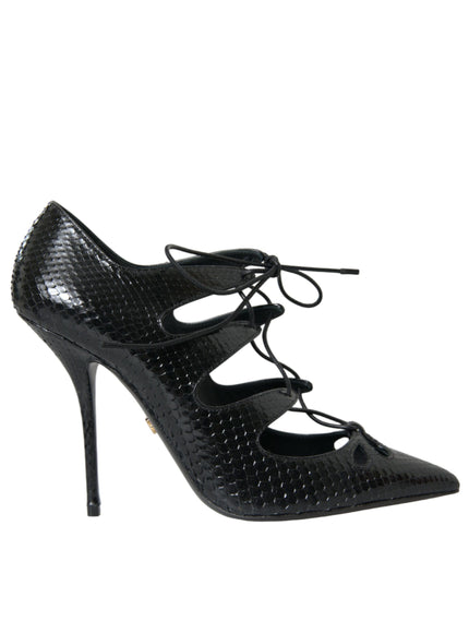 a pair of black high heels with laces