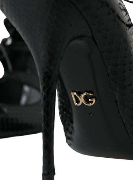 a close up of a pair of black high heels