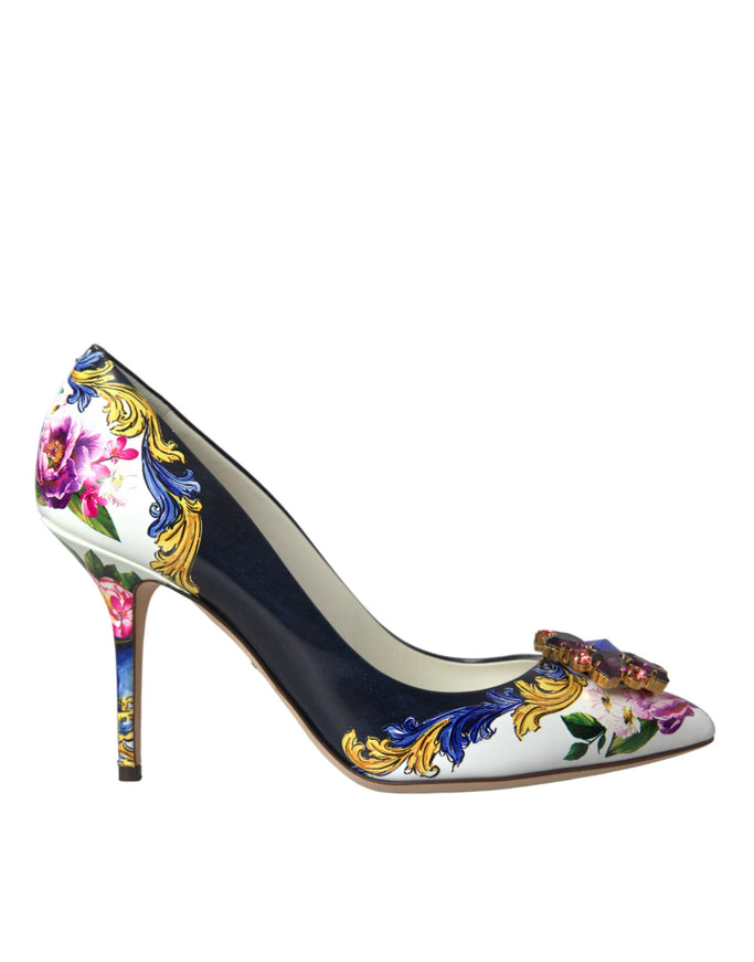 a women's high heeled shoe with flowers on it