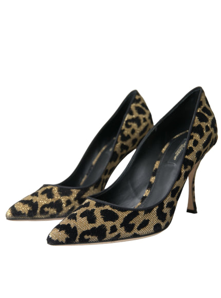 a pair of leopard print high heels