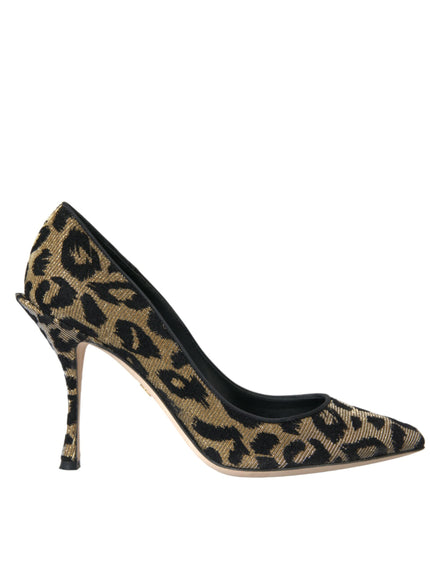 a pair of leopard print high heels