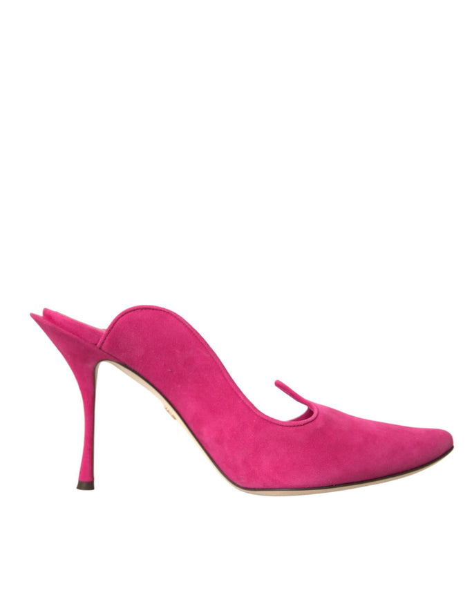 a pink high heeled shoe with a pointed toe