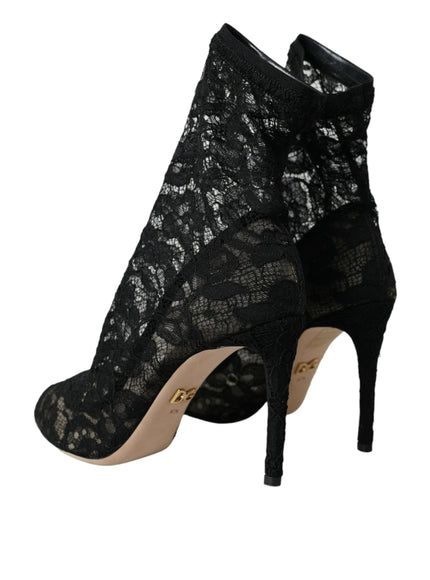 a pair of black lace high heels