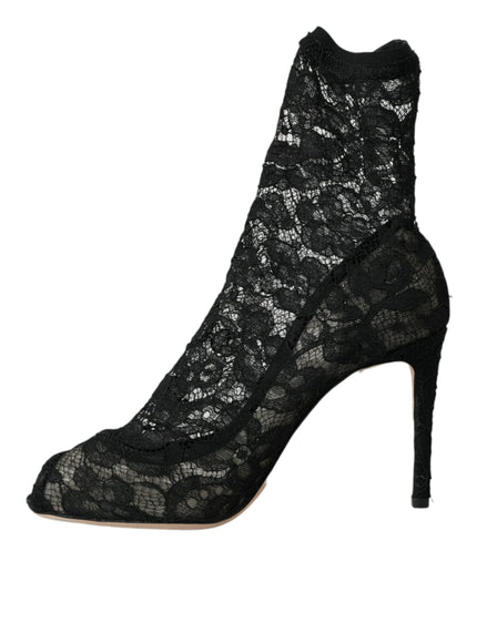 a pair of black lace high heels