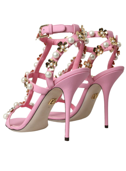 a pair of pink high heels with pearls