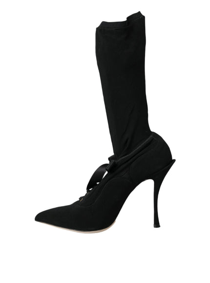 a pair of black high heeled shoes