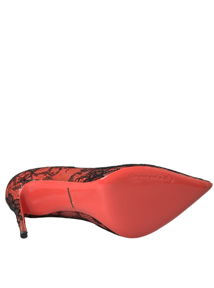 a woman's red high heel shoe on a white background