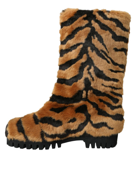 a close up of a pair of shoes with a tiger print