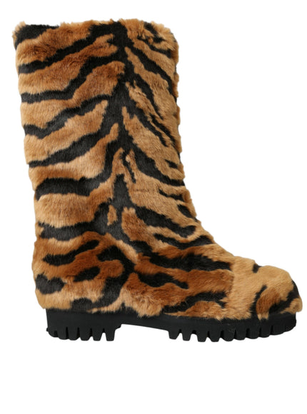 a close up of a boot with a tiger print