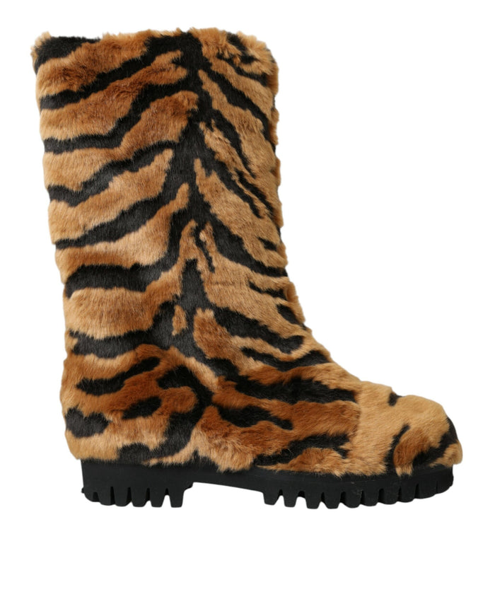 a close up of a boot with a tiger print