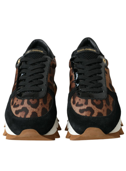 a pair of leopard print sneakers on a white background