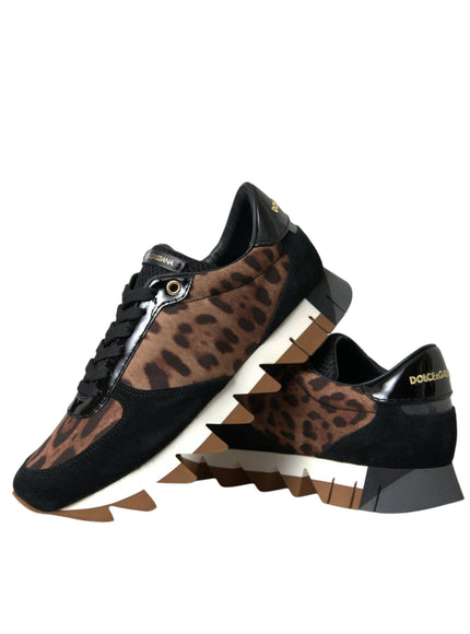 a pair of leopard print sneakers on a white background