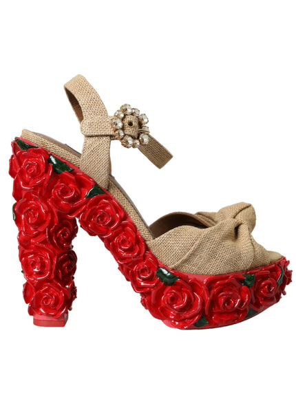 a pair of red shoes with flowers on them