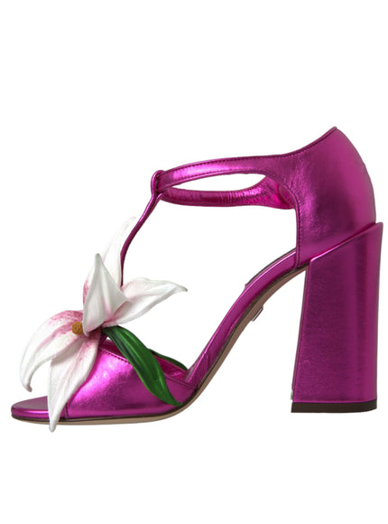 a purple shoe with a flower on the heel