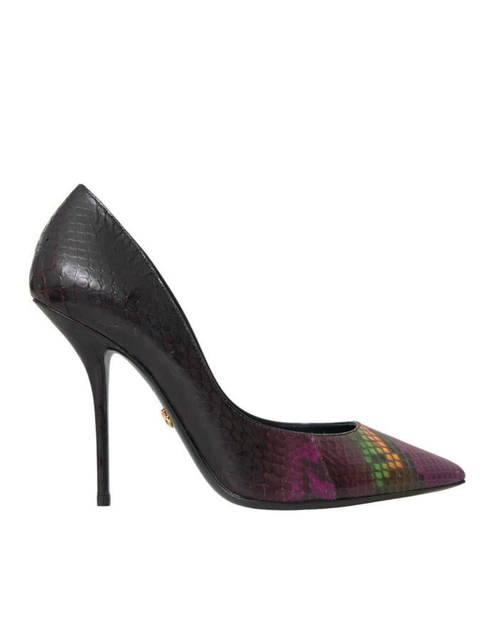 a women's high heel shoe with a snake skin pattern