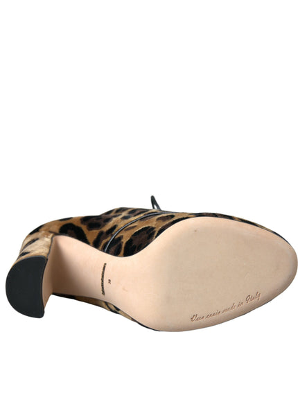 a pair of leopard print shoes on a white background