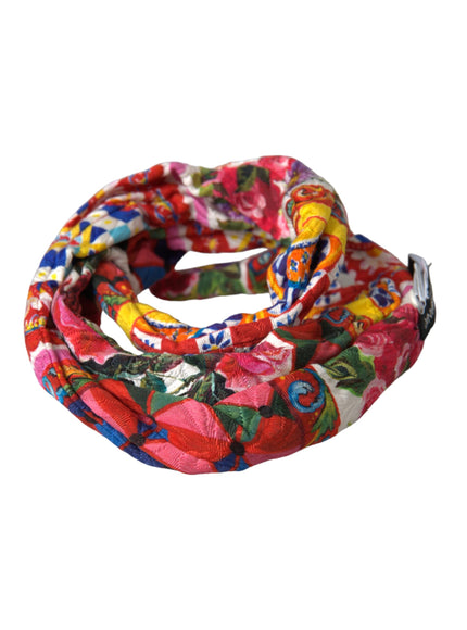 a multicolored scarf with a flower pattern