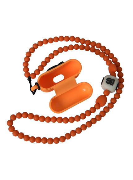 an orange necklace with a camera attached to it