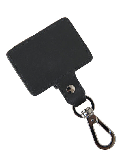 a black leather key chain with a metal hook