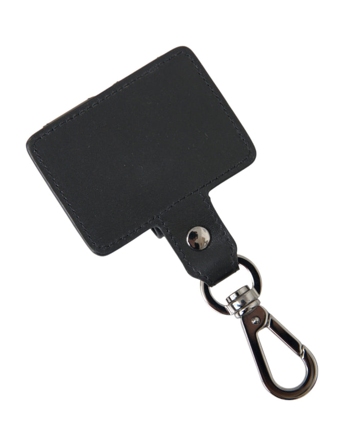 a black leather key chain with a metal hook