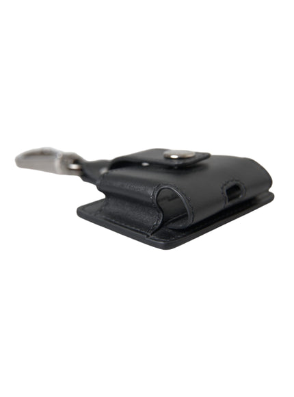 a black leather case with a metal handle