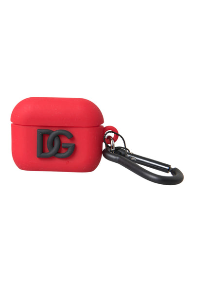 a red case with a black logo on it