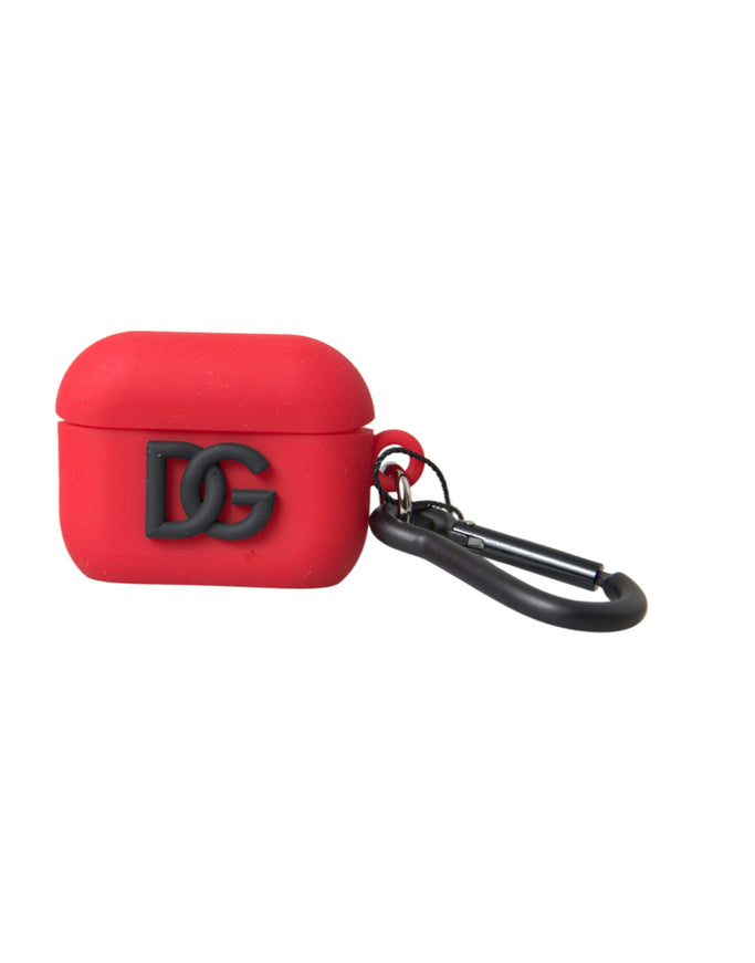 a red case with a black logo on it