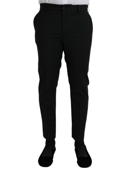 Dolce & Gabbana black wool slim-fit dress pants front view