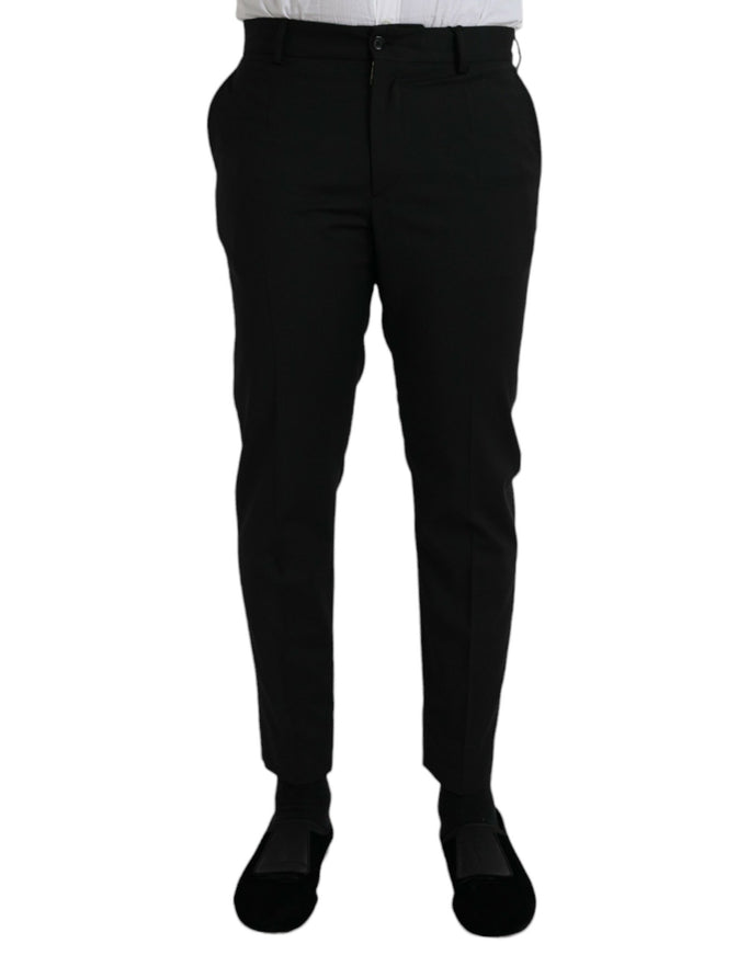 Dolce & Gabbana black wool slim-fit dress pants front view