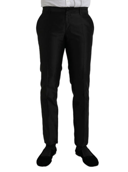 Dolce & Gabbana black silk slim-fit formal pants front view