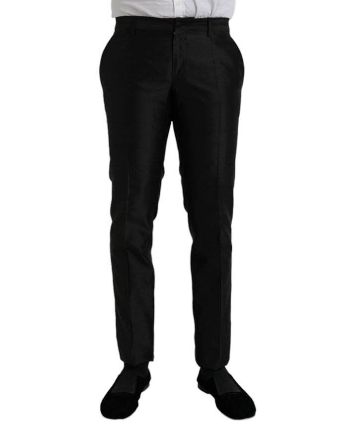 Dolce & Gabbana black silk slim-fit formal pants front view