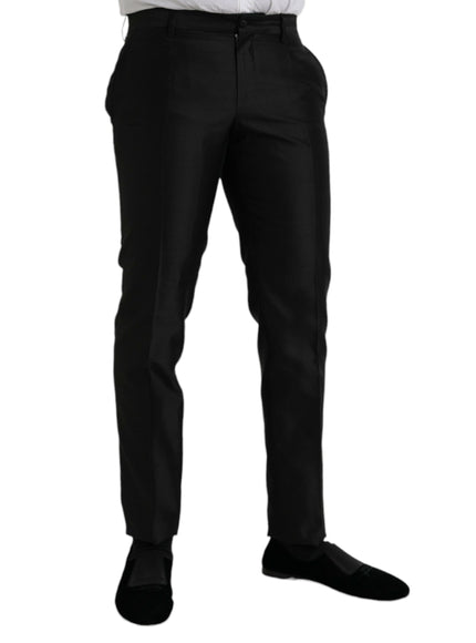 Dolce & Gabbana black silk slim-fit formal pants side view