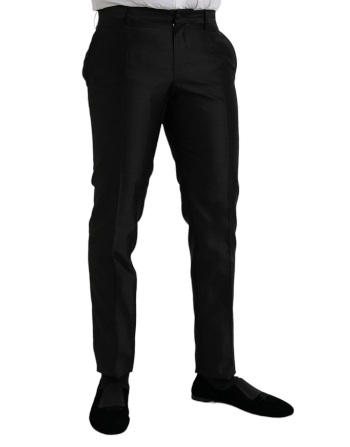 Dolce & Gabbana black silk slim-fit formal pants side view