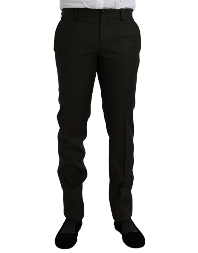 Dolce & Gabbana dark brown wool slim fit formal pants front view