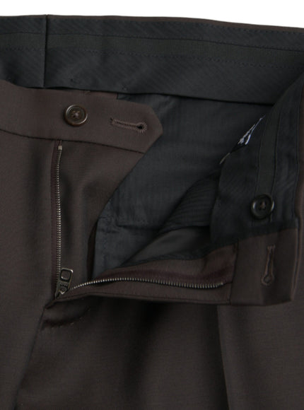 Dolce & Gabbana dark brown wool pants zipper and button detail